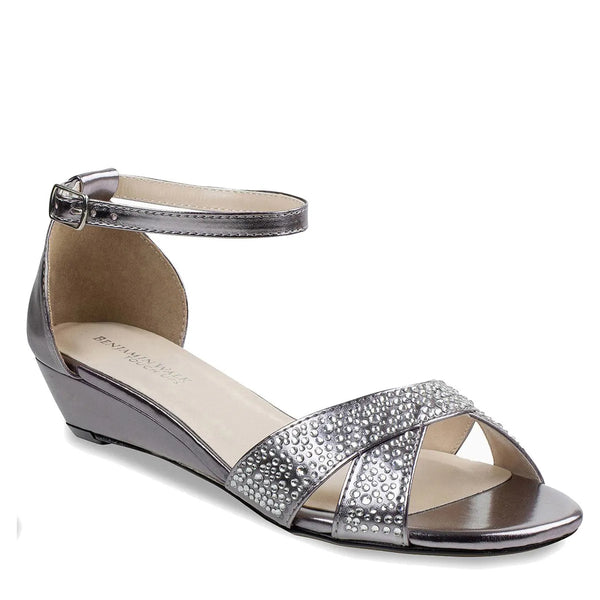 dyeables Iris Pewter Shimmer Low Wedge Sandals Shoes
