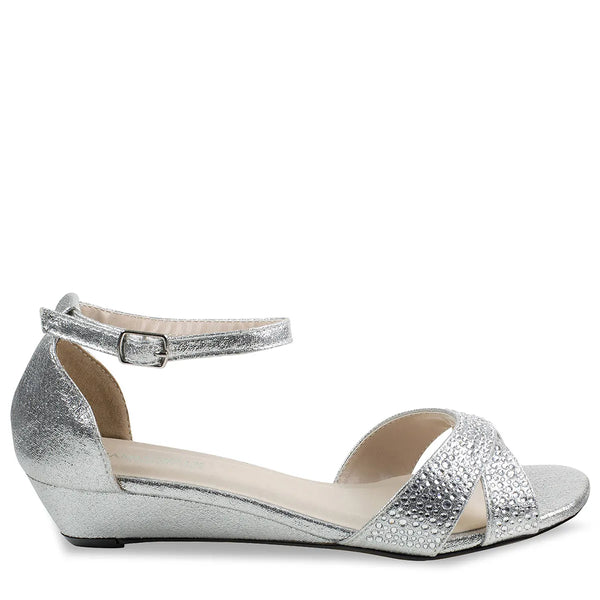 Dyeables Iris Silver Shimmer Low Wedge Sandals Shoes
