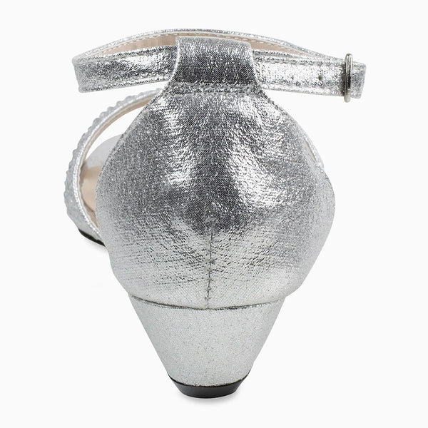 Dyeables Iris Silver Shimmer Low Wedge Sandals Shoes