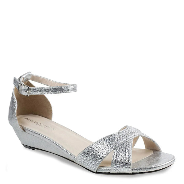 dyeables Iris Silver Shimmer Low Wedge Sandals Shoes