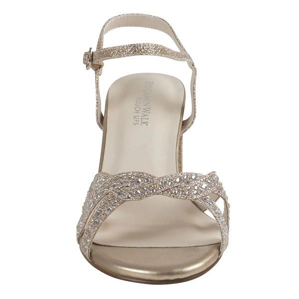 Dyeables Ivy Champagne Shimmer Low Block Heel Sandals Shoes