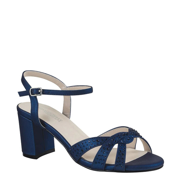 dyeables Ivy Navy Shimmer Low Block Heel Open Toe Sandals Shoes