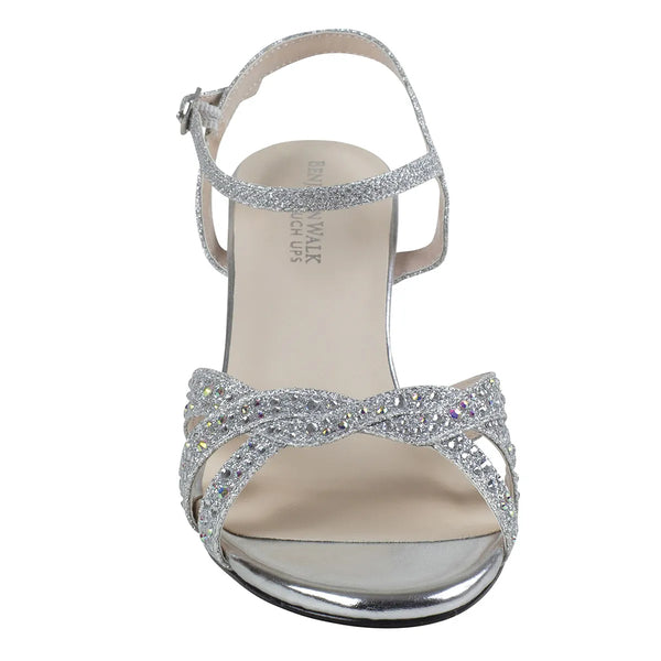 Dyeables Ivy Silver Shimmer Low Block Heel Open Toe Sandals Shoes