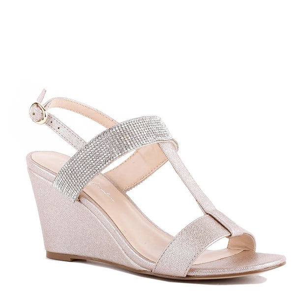 dyeables Jacey Champagne Shimmer Print Wedge Sandals Shoes