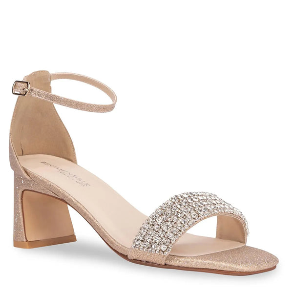 dyeables Jade Champagne Shimmer Stable Heel Sandals with Jewels Shoes