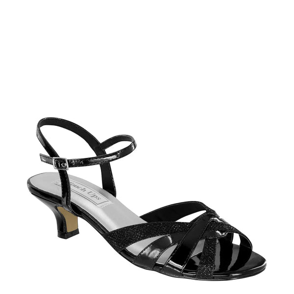 dyeables Jane Black Patent Low Kitten Heel Sandals Shoes