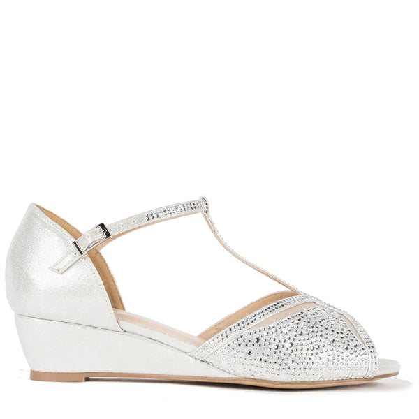 dyeables Janelle Silver Shimmer Low Wedge Sandals Shoes