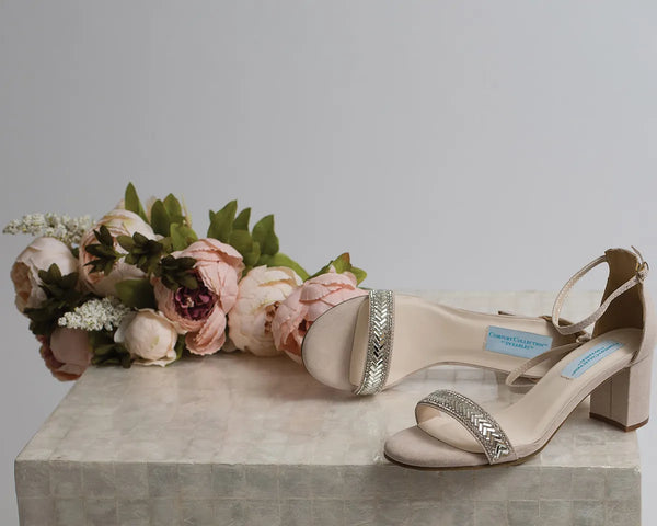 Dyeables January Beige Imitation Suede Block Heel Sandals Shoes