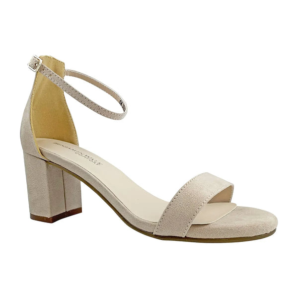 Dyeables January Beige Imitation Suede Block Heel Sandals Shoes