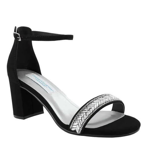 Dyeables January Black Imitation Suede Block Heel Sandals Shoes