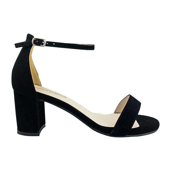 Dyeables January Black Imitation Suede Block Heel Sandals Shoes