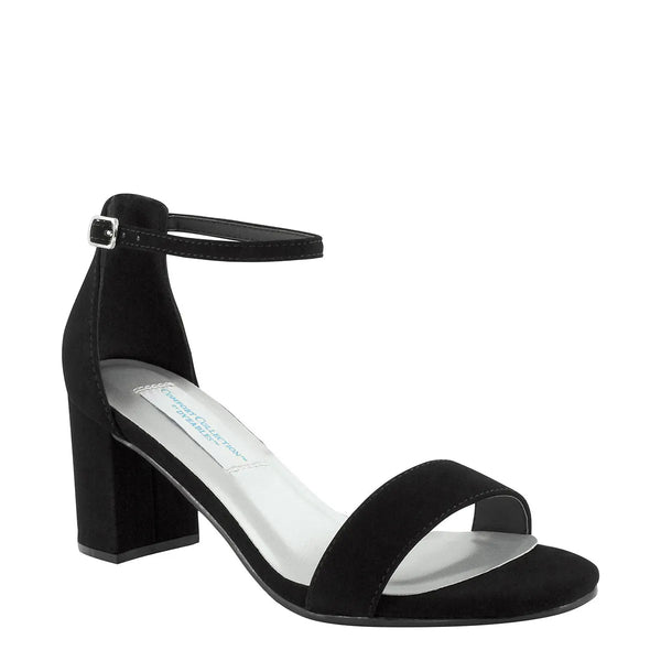 dyeables January Black Imitation Suede Block Heel Sandals Shoes