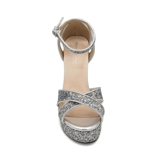 Dyeables Jemma Silver Glitter High Block Heel Open Toe Platform Sandals Shoes