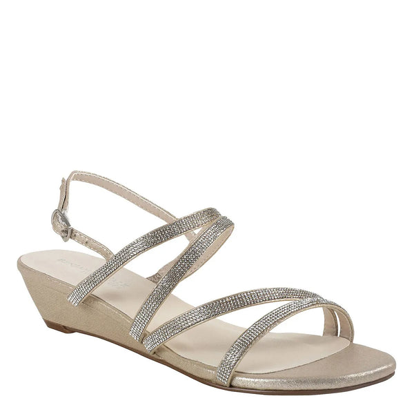 dyeables Jodi Champagne Shimmer Low Wedge Sandals Shoes