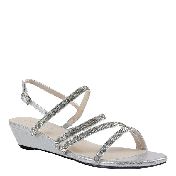 dyeables Jodi Silver Shimmer Low Wedge Sandals Shoes