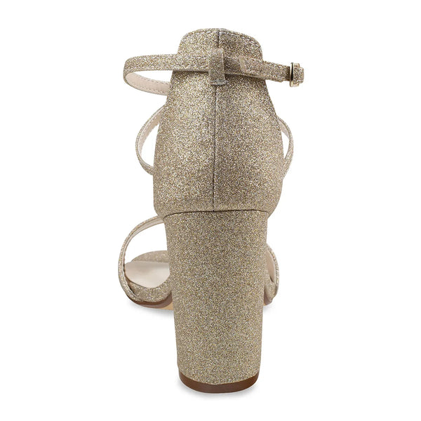 Dyeables Jordy Champagne Glitter High Block Heel Sandals Shoes