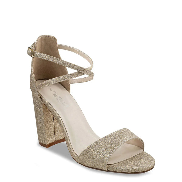 dyeables Jordy Champagne Glitter High Block Heel Sandals Shoes