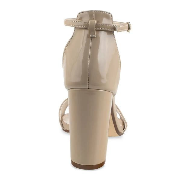 Dyeables Jordy Nude Patent High Block Heel Sandals Shoes