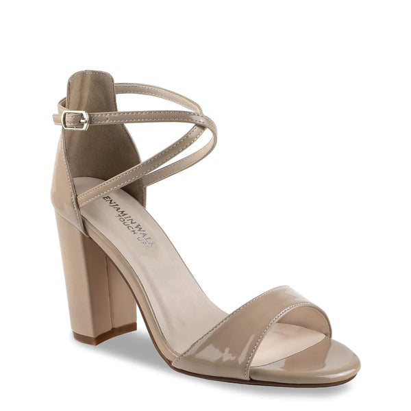 dyeables Jordy Nude Patent High Block Heel Sandals Shoes