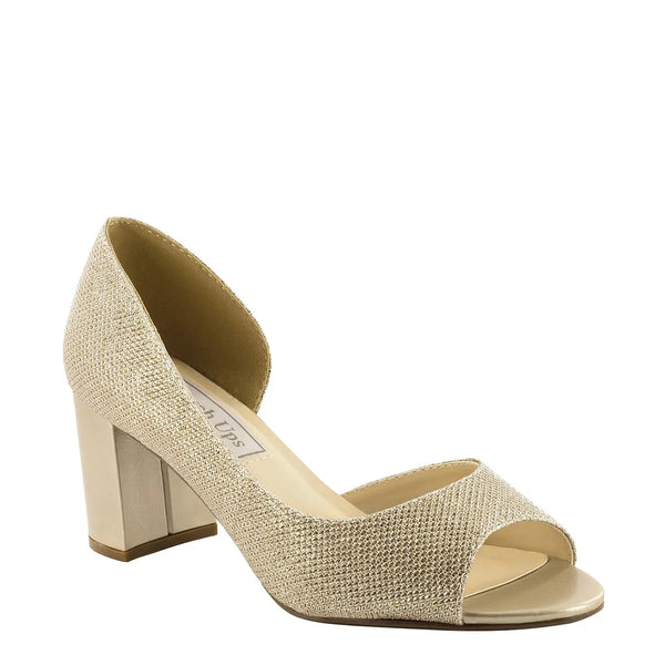 dyeables Joy Champagne Glitter Block Heel Peeptoe Slip On Pumps Shoes