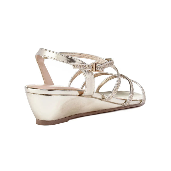 Dyeables Kadie Gold Glitter Low Wedge Sandals Shoes