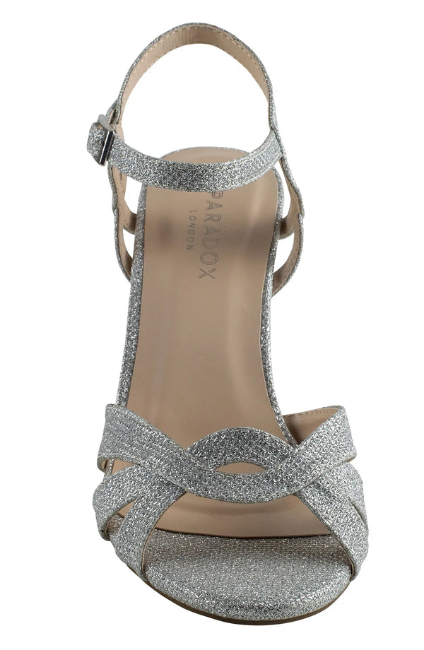 Dyeables Kitty Silver Glitter High Heel Sandals Shoes