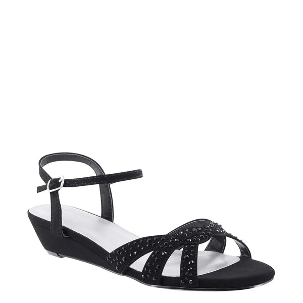 dyeables Lena Black Lamy Low Wedge Sandals with Stones Shoes