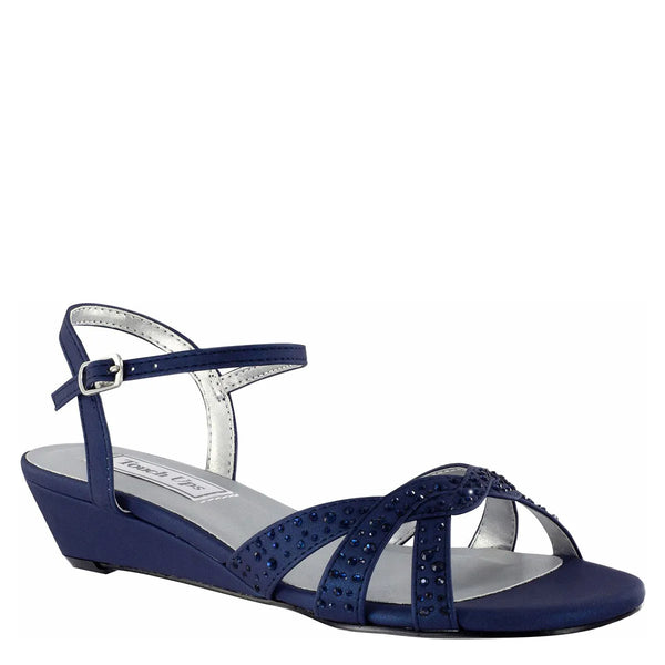 dyeables Lena Navy Shimmer PU Low Wedge Sandals with Stones Shoes