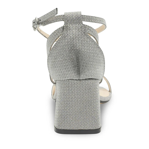 Dyeables Lilibet Silver Glitter Sculptured Heel Sandals Shoes