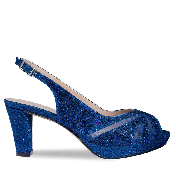 Dyeables Linda Navy Glitter High Stable Heel Peeptoe Platform Pumps Shoes