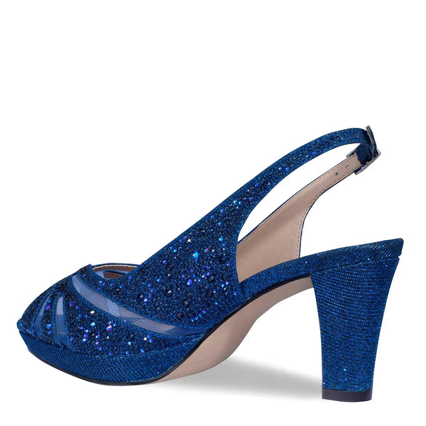 Dyeables Linda Navy Glitter High Stable Heel Peeptoe Platform Pumps Shoes