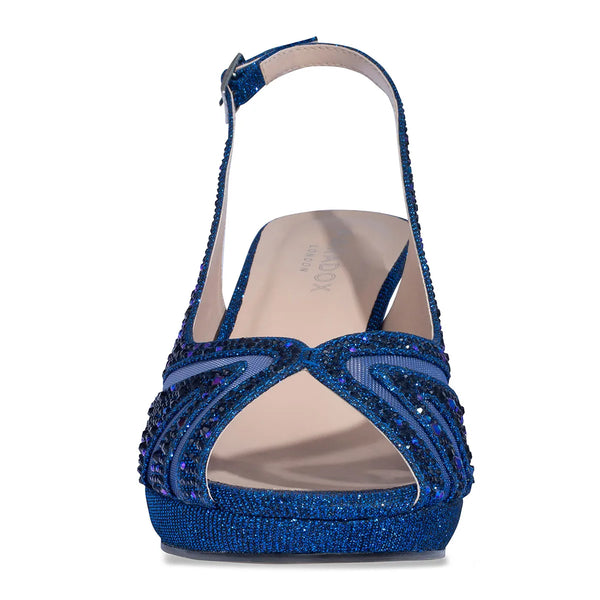 Dyeables Linda Navy Glitter High Stable Heel Peeptoe Platform Pumps Shoes