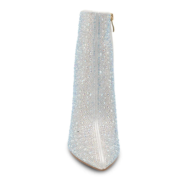 Dyeables Luca Silver Shimmer High Block Heel Bootie With Stones Shoes