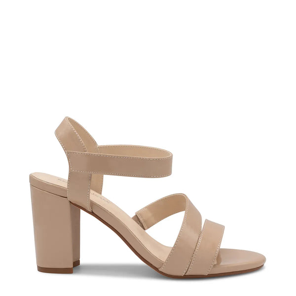 Dyeables Lucille Nude Patent Block Heel Sandals With Velcro Closure Shoes