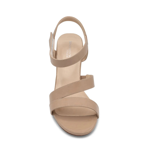 Dyeables Lucille Nude Patent Block Heel Sandals With Velcro Closure Shoes