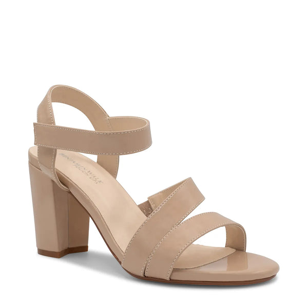 dyeables Lucille Nude Patent Block Heel Sandals with Velcro Closure Shoes