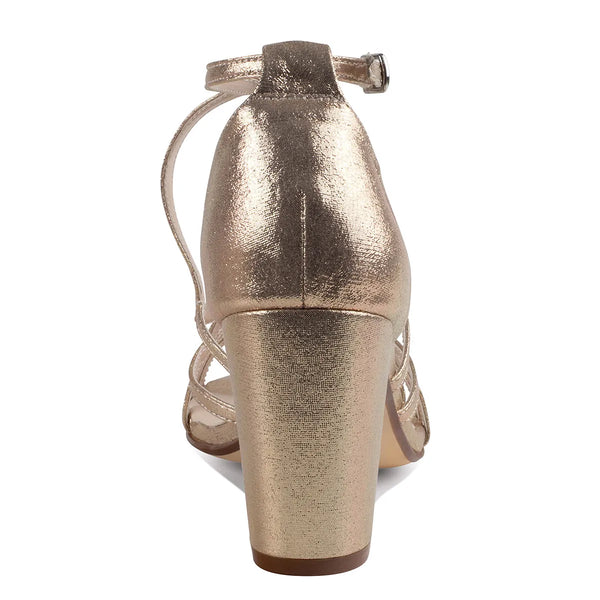 Dyeables Lupe Champagne Shimmer Stable Heel Sandals Shoes