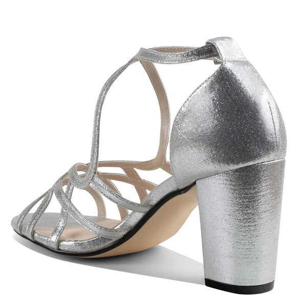 Dyeables Lupe Silver Shimmer Stable Heel Sandals Shoes