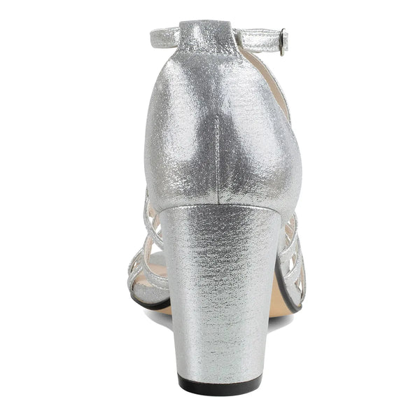 Dyeables Lupe Silver Shimmer Stable Heel Sandals Shoes