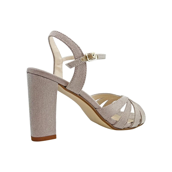 Dyeables Maeve Champagne Glitter Block Heel Sandals Shoes