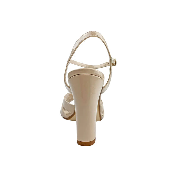 Dyeables Maeve Nude Patent Block Heel Sandals Shoes