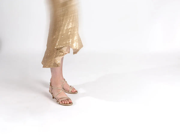 Dyeables Maisie Champagne Shimmer Low Kitten Heel Sandals Shoes