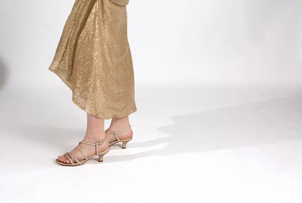 Dyeables Maisie Champagne Shimmer Low Kitten Heel Sandals Shoes