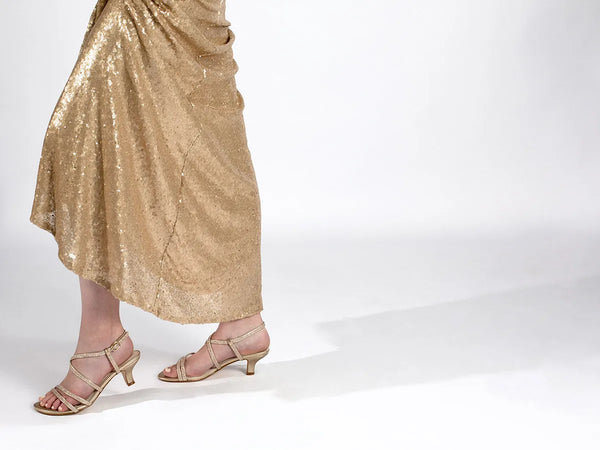 Dyeables Maisie Champagne Shimmer Low Kitten Heel Sandals Shoes