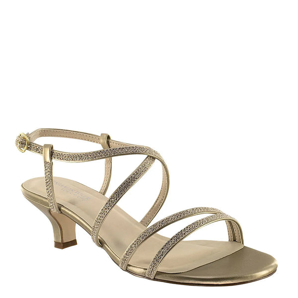 dyeables Maisie Champagne Shimmer Low Kitten Heel Sandals Shoes
