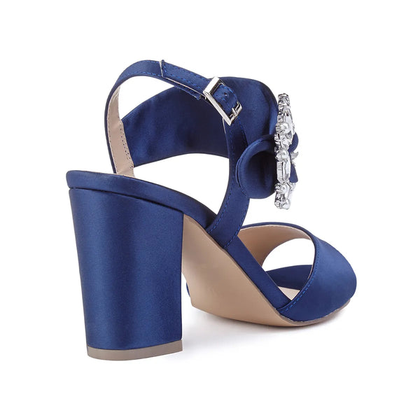 Dyeables Manhattan Navy Satin Block Heel Sandals Shoes