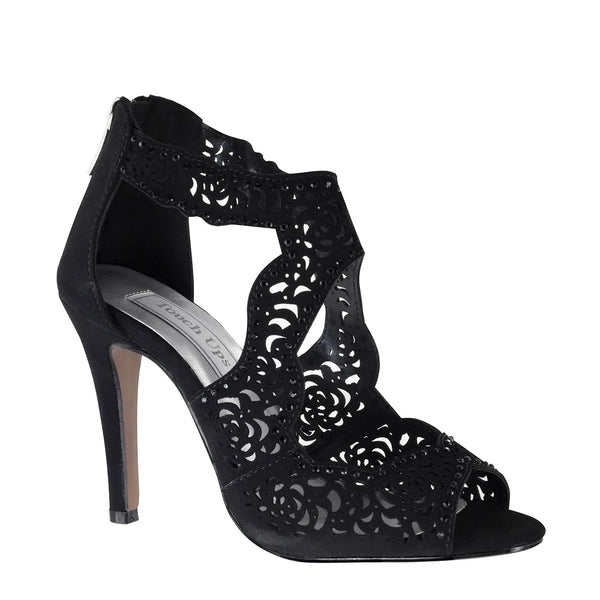 dyeables Margot Black Lamy High Heel Stiletto Sandals with Zipper Shoes