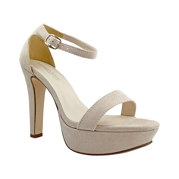 Dyeables Mary Beige Imitation Suede High Stable Heel Platform Sandals Shoes