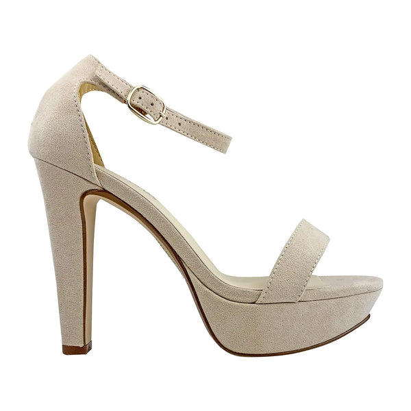 Dyeables Mary Beige Imitation Suede High Stable Heel Platform Sandals Shoes