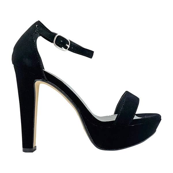 Dyeables Mary Black Imitation Suede High Stable Heel Platform Sandals Shoes